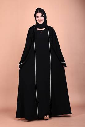 DIBARU Polycotton Solid Abaya With Hijab