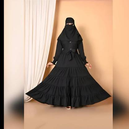 Amempporium Crepe Self Design Burqa With Hijab