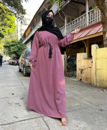 black rose Polyester Printed, Solid Abaya With Hijab