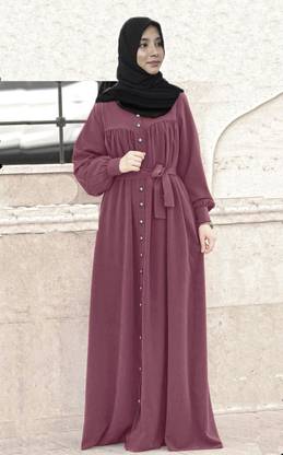 Buraque Designer Purple Color Abaya With Front Side Button Pattern Fabric Firdous F B03 Purple अबया हिज़ाब के साथ