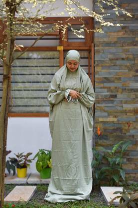 ANBA Crepe Solid Abaya With Hijab