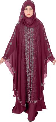 Sanjari Polyester Houndstooth Abaya With Hijab