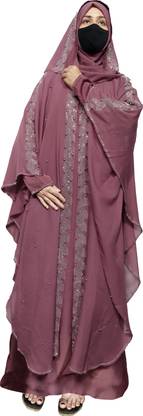Buraque Designer Nida Matte Solid Abaya With Hijab