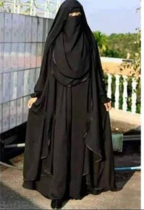ariyam Cotton Blend Self Design Abaya With Hijab