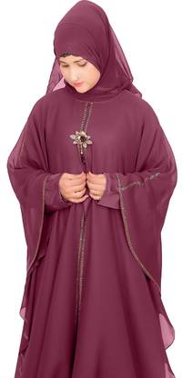 aK collection Polyester Solid Abaya With Hijab