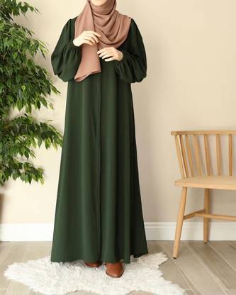 black rose Cotton Blend Solid, Self Design Abaya With Hijab