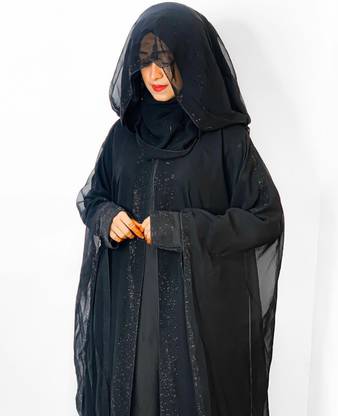Firdaus Nida Matte, Chiffon Self Design Abaya With Hijab