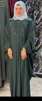 Menha Pardha Cotton Blend Self Design Abaya With Hijab