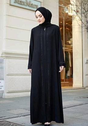 Al Sana Abaya Silk Blend Solid Burqa With Hijab