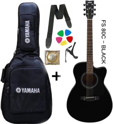 YAMAHA FS 80C - BLACK WITH COVER , BELT , STRING SET , CAPO , PICK Acoustic Guitar Tonewood Rosewood
