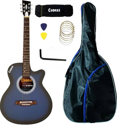 Chordz Matte Blue Acoustic Guitar for Beginners Acoustic Guitar Tonewood Rosewood Right Hand Orientation