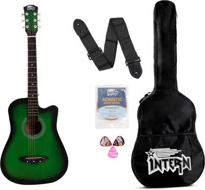 intern INT-38C-GR Acoustic Guitar Kit With bag, strings, guitar strap and Pics Acoustic Guitar Willow Willow Right Hand Orientation