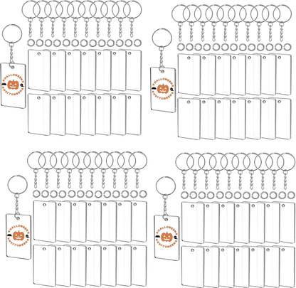 Ecomology Acrylic Keychain with Acrylic Transprent Circle Rectangle (Pack of 50Pcs) 10 cm Acrylic Sheet