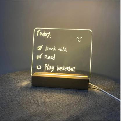 True-Ally 3D Writing Acrylic Writing Board with Wooden LED Light Stand + 12 Marker 15 cm Acrylic Sheet