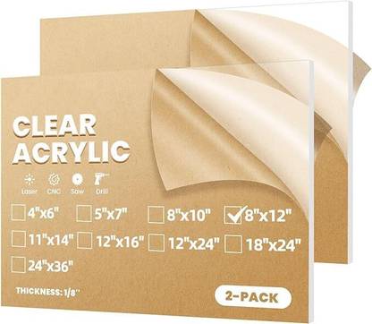 EHKO Acrylic Sheets Projects Display Laser Cut Smooth Edges 8x12", 1/8" Thick 2pcs 8 inch Acrylic Sheet