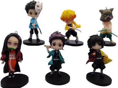 GT Gala Time Demon Slayer Anime Keychain & Figure Set of 6 Ps Anime 2 in 1 Combo For Fans