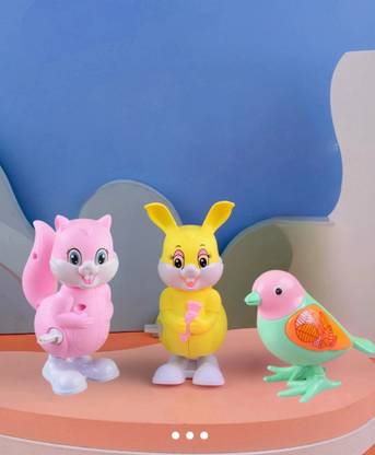 MD TOY VILLA 3 pcs Jumping Bird, Rabbit and Squirrel Key Operated Wind Up Toys