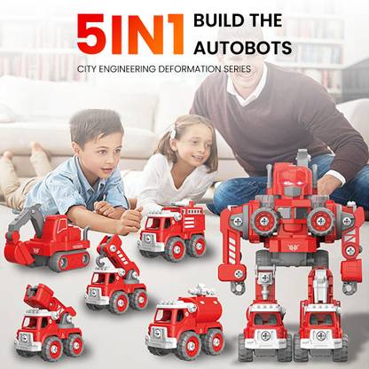 HASTHIP Transformers Car Toy for Kids, Sound and Light Transforming Fire Truck Car Toy