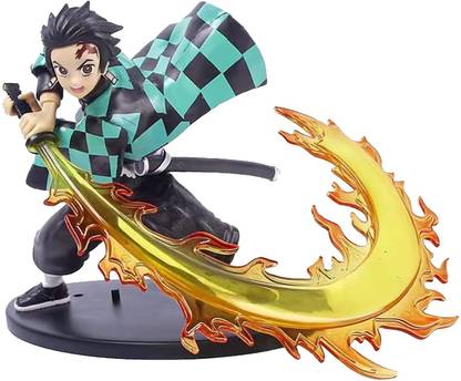 AweStuffs Tanjiro Demon Slayer Flaming Sword Large Action Figure Toy Doll Statue