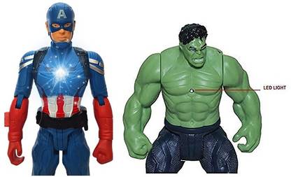 mnr Hulk& captain America Avengers Action Figure Toy Set for Kids with & LED Light