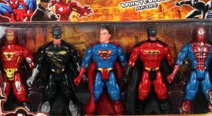 SharvilSons Avengers Super Heros action Figures 5 in 1 set with LED light on chest (in all 5 Characters) & all Joints Movable (All Characters) | Spiderman | Superman | Zorro | Batman | Ironman| justice league | (Size-Large 17Cms Height)