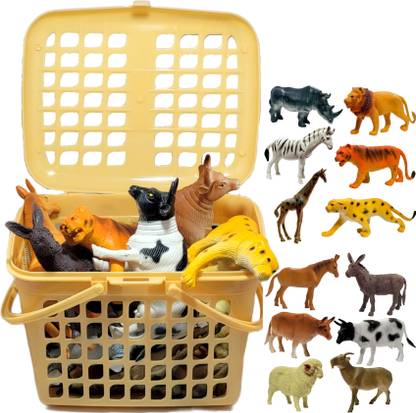 mini gifts 12 Pcs Big Size Unbreakable Rubber Pet & Wild Animal Toy Set for Kids
