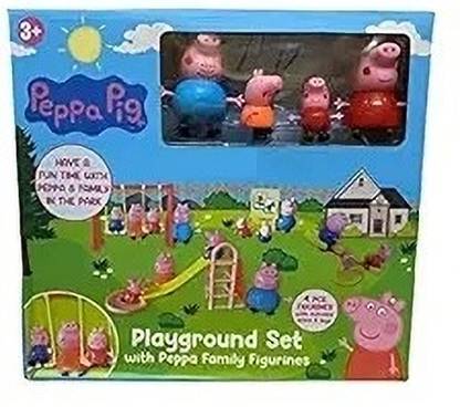 Nickspool Peppa Pig Playground Set | 4 Pcs with Movable Figurines, Slide, Swing & See-Saw
