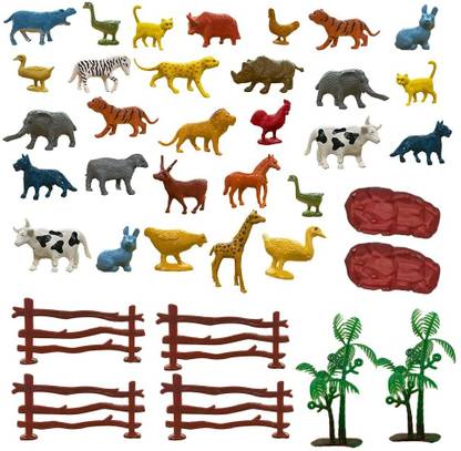 ZUNBELLA Mini Jungle Safari Set of 31Pcs Realistic Wild Zoo Animals Set Toys For Kids