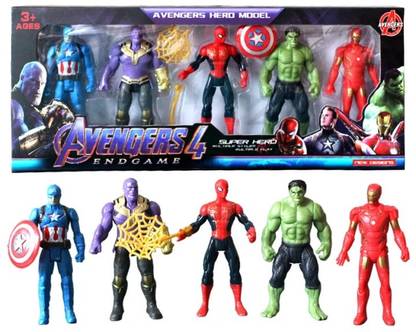 Aclipse Avengers Action Figure Set: Spider-Man, Hulk, Iron Man, Thanos & Captain America
