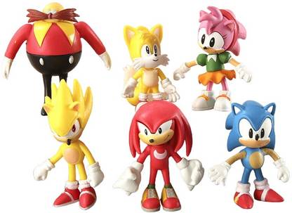 RVM Toys Sonic Hedgehog Set of 6 Action Figure Dr Eggman Collectible Car Cake Table Toy