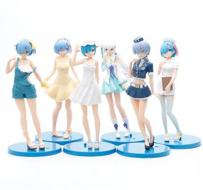 Mubco 6pcs Re Zero Starting Life in Another World Model |Rem Ram PVC Anime Figure Toys
