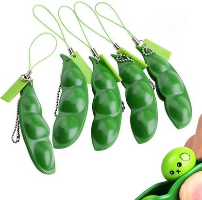 HASTHIP 5 Packs Peapod Fidget Toy, Squeeze-a-Bean Peapod Keychain Keyring Extrusion
