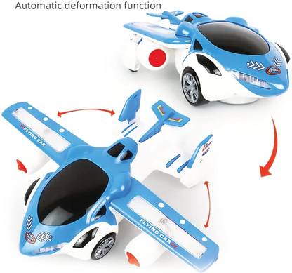 KIDOLOGY 3D Flying Airplane Car Battery-Operated Toy with 360° Rotation, Sound & Light