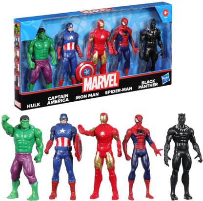 MARVEL 6" Hulk, Captain America, Iron Man, Spider-Man & Black Panther Action Figure Set
