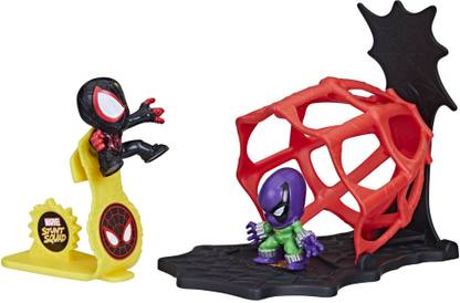 MARVEL Stunt Squad Miles Morales vs. Prowler Playset, 1.5" Action Figures- for Ages 4+