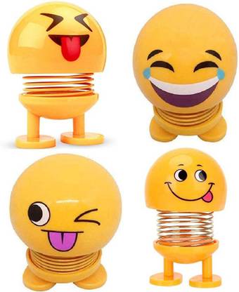 CJ CHILDREN Cute Emoji Bobble Head Dolls, Funny Smiley Face Springs Dancing Toys-(Pack of-4)
