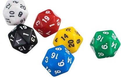 BNF 6 Pcs D20 Gaming Dice Twenty Sided Die RPG D&D Six Opaque Colors