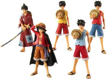 kawaii kart One Piece Monkey D. Luffy Action Figures Set Of 5 One Piece Anime Toy Size 17 cm