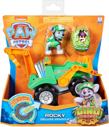 PAW PATROL Dino Rescue Rocky’s Deluxe Rev Up Vehicle with Mystery Dinosaur Figure Toy