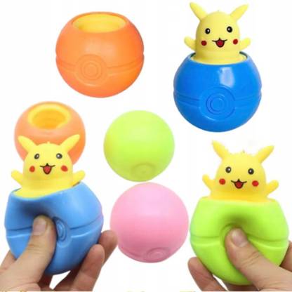 Birthday Popper Pikachoo Theme Squeeze Toys | 3 Pcs | Squishy Fidget Toys Stress Relief Balls for Kids and Adults Gag Toy