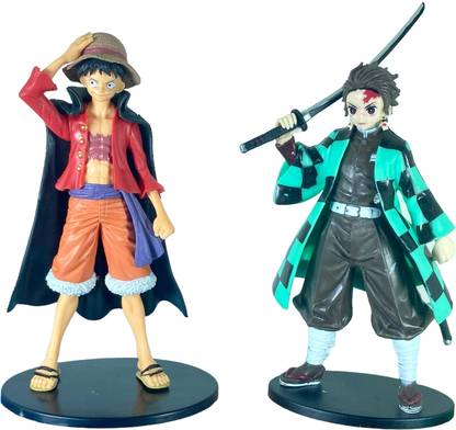 iouche Pack Of Two Anime Action Figure MONKEY-D-LUFFY And TANJIRO