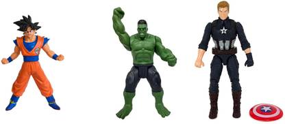 khilona waala Pack Of ANIME DBZ HULK & CAPTAIN AMERICA Action Figure Superheroes Toys Set