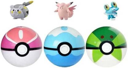 FOZZO-SK Anime Pokemon 3 Poke Balls Multi colors with Tiny Figure inside kids cartoons