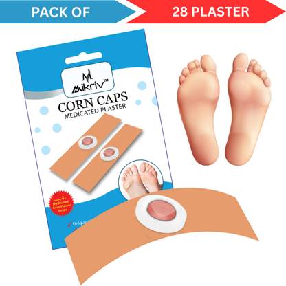 MIKRIV Medicated Corn Caps for Effective Deep Foot Corn Remover PACK OF 7 (28 Strips) Adhesive Band Aid