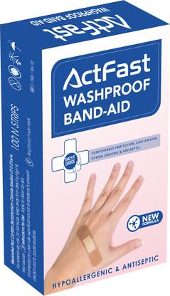Actfast Washproof Band-Aid for Cuts & Wounds,100 strips, First Aid, Protects Against Adhesive Band Aid
