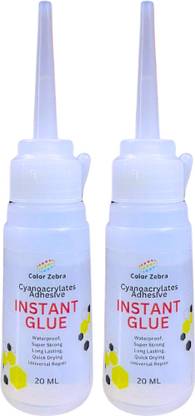 Color Zebra Non Toxic Instant Super Glue (Cyanoacrylate Adhesive) 2 x 20 ML Pack |