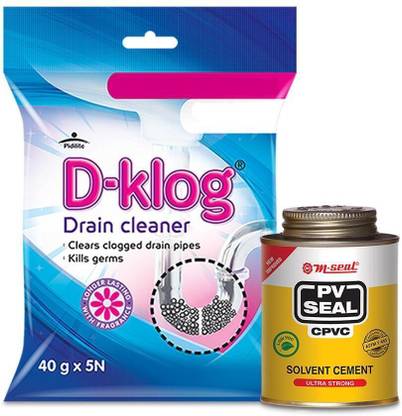 Pidilite M Seal CPVC Solvent Cement, 200ml (Yellow) with brush+D Klog Drain Cleaner,200gm Adhesive