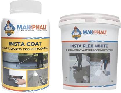 MAKPHALT Combo of Insta Coat & Flex White For External Wall And Roof Waterproofing-1 kg Adhesive