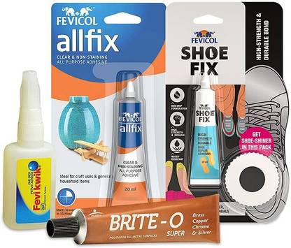 Pidilite Fevikwik Household Maintenance Kit (1 FeviKwik, Shoe-fix, All-fix, Brite O) Adhesive