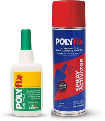 POLYFIX Multipurpose Instant glue accelerator (Aerosol) with CA glue Kit (50g + 100ml) Adhesive